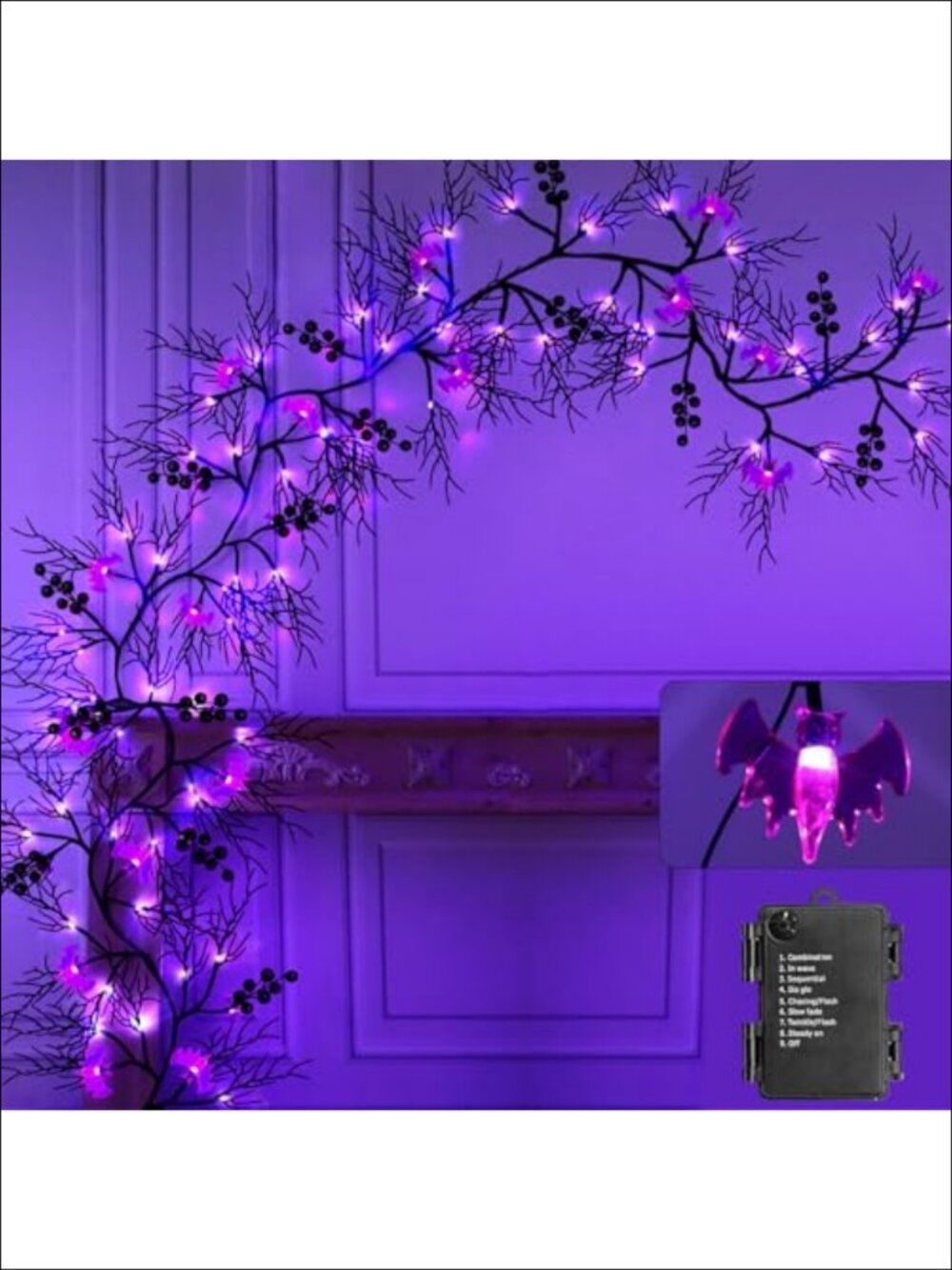 Halloween Garland 9 Ft 72 Lights Purple Bat Lights Indoor Outdoor